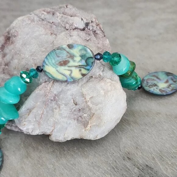 Turquoise Mosaic & Jade Bead Necklace - Picture 4 of 6